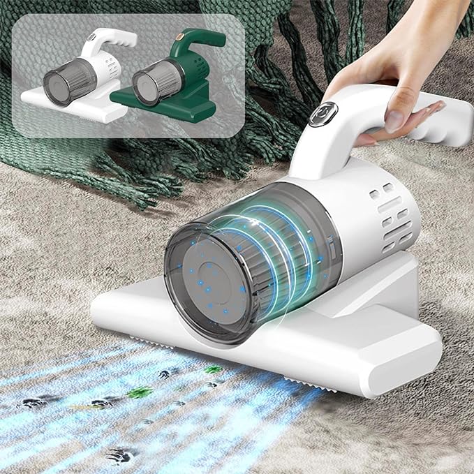 Bed Vacuum Cleaner 𝖢𝗈𝗋𝖽𝗅𝖾𝗌𝗌, Powerful Handheld Mattress Vacuum Cleaner, Washable Filter High-Frequency Double Beat, Deep Cleaning for Dusts Pet Hair on Fabric Surfaces