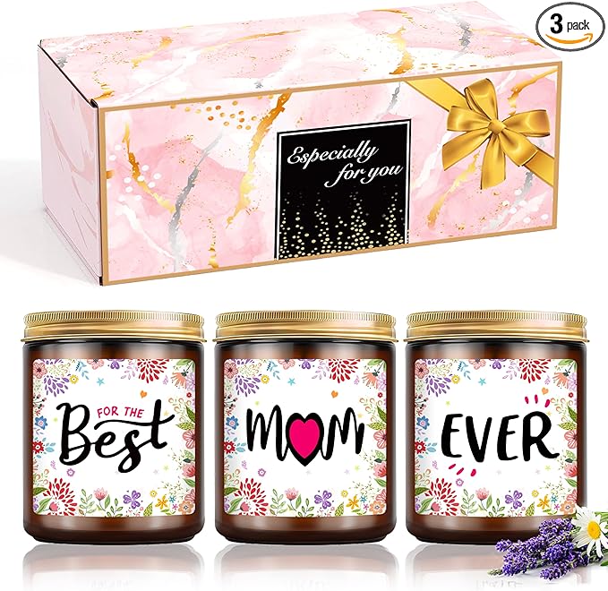 Gifts for Mom from Daughter Son Birthday Gifts for Mom, Mom Gifts, Mothers Day Gifts for Mom, Christmas Gifts for Mom Best Mom Ever Candles Gifts 6.3oz x 3 Candle Gift Set
