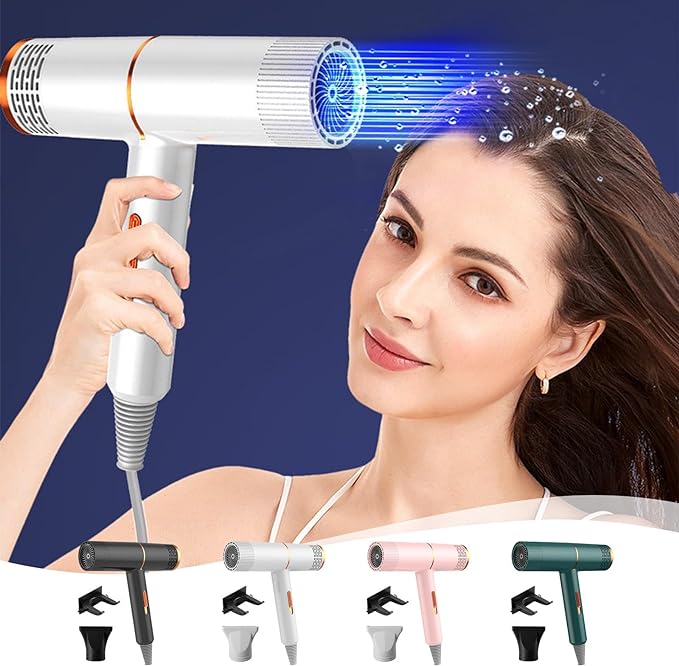 Ionic Hair Dryer with Concentrator, Lightweight Ionic Blow Dryer with Bracket for Fast Drying, Overheat Protection, 3 Speeds Hair Care for Home＆Travel, Without Damaging Hair (White)