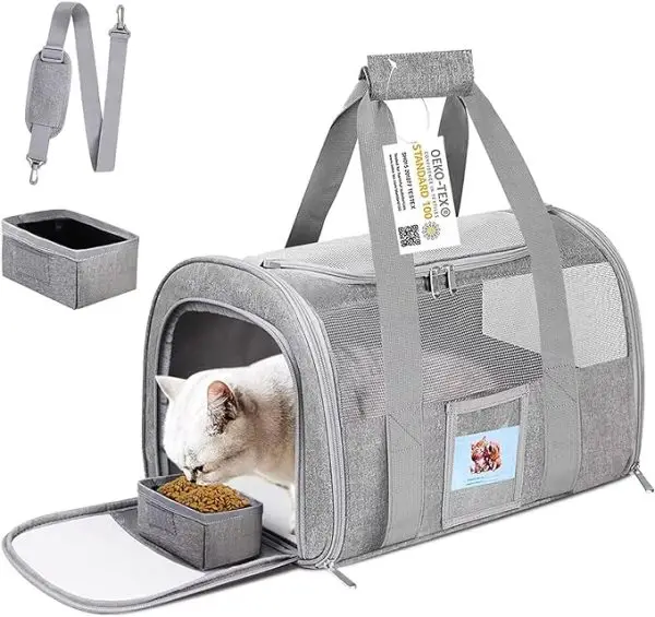 SECLATO Extra Large Pet Carrier Soft Sided Cat Carriers for Large Cats Under 25 lbs, Folding Big Dog Carrier 20"x13"x13" Cat Carrier for 2 Cats Travel Carrier, Grey