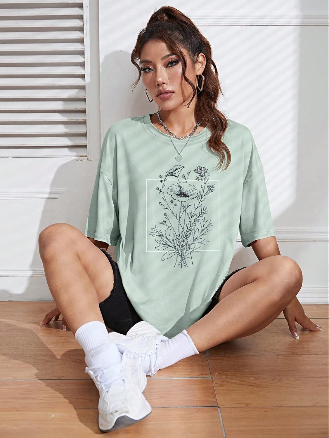SHENHE Women's Graphic Tee Oversized Letter Drop Shoulder T Shirts Top on Amazon Deals